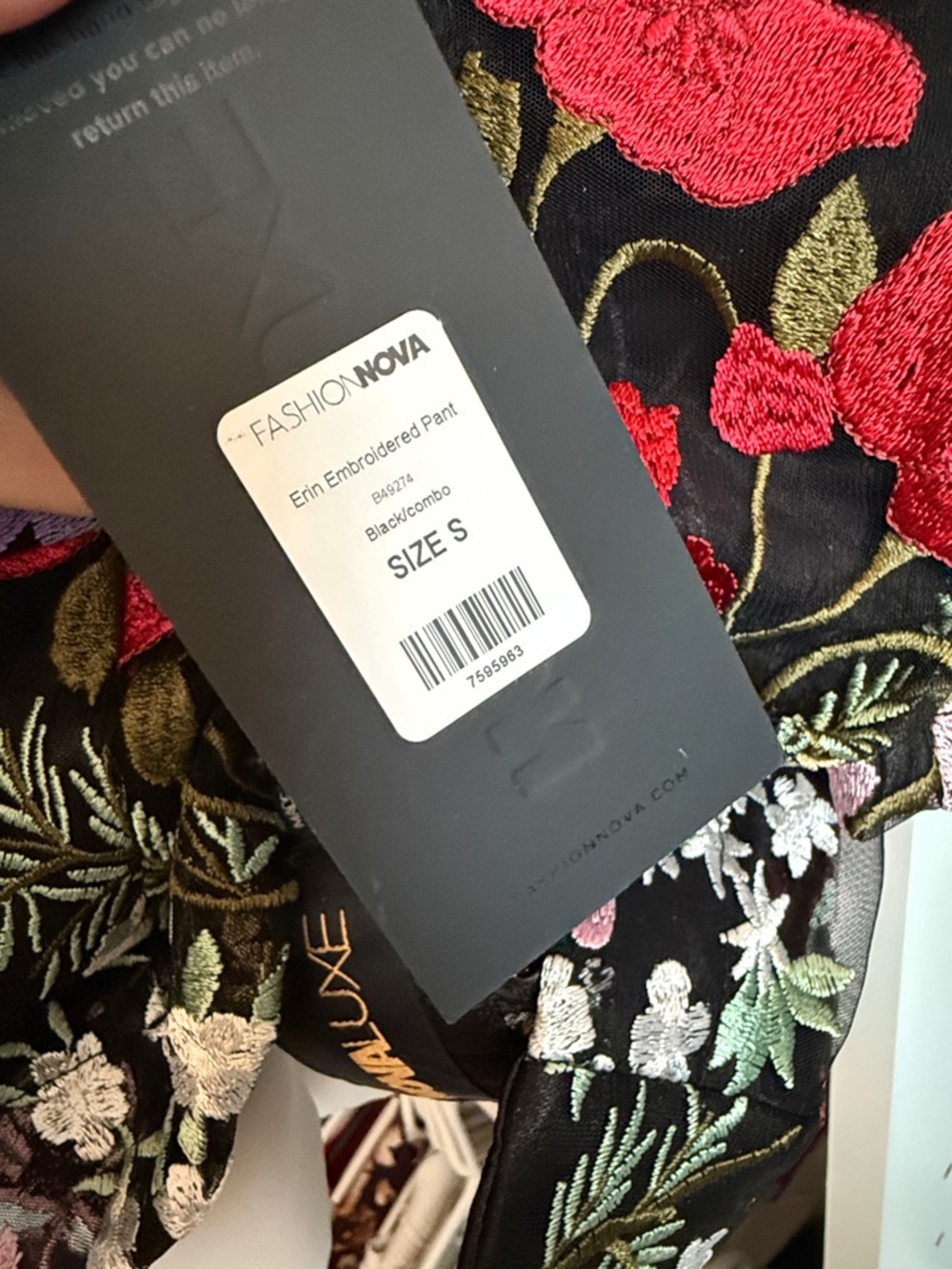 Fashion Nova Black Sheer Floral Wide Leg Jumpsuit - Picture 7 of 7
